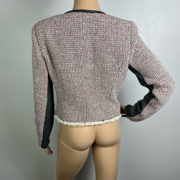 NEW REBECCA TAYLOR LEATHER TRIM TWEED JACKET - Picture 6 of 8